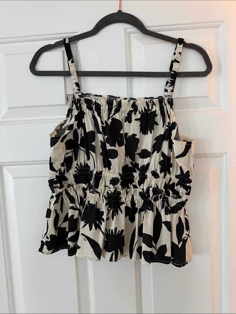 Moon River Black & Cream Floral Smocked Peplum Cami